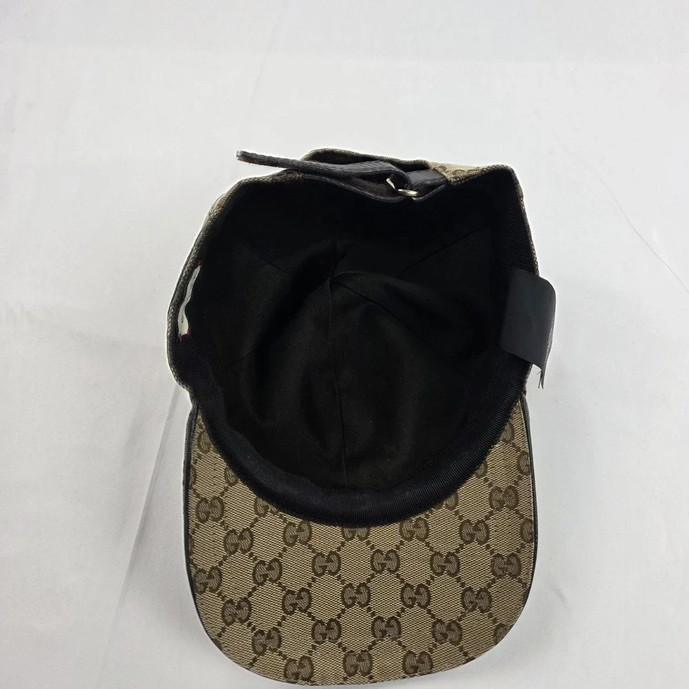 Gucci Hat Cap Strap Back Beige GG Monogram Web Stripe Mens Large Italy